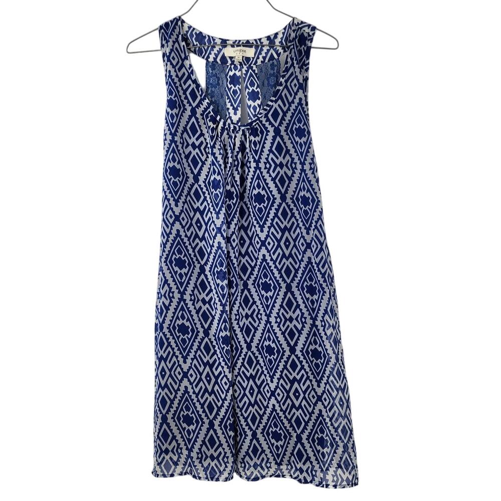 UMGEE Blue & White Geometric Lace Sleeveless Dress Womens Medium M